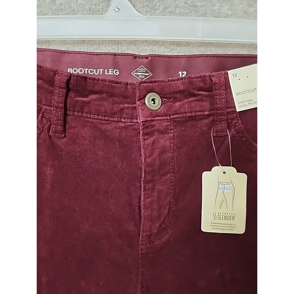 St Johns Bay Bootcut Corduroy Pants Womens 12 Burgundy Slimming Stretch NEW - Picture 5 of 13